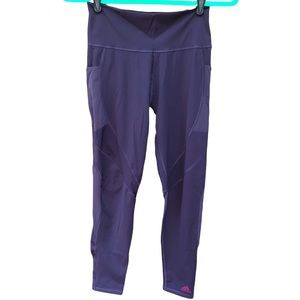 Adidas Medium Brown Plum Purple Leggings Sheer Pockets Panels Pink Logo